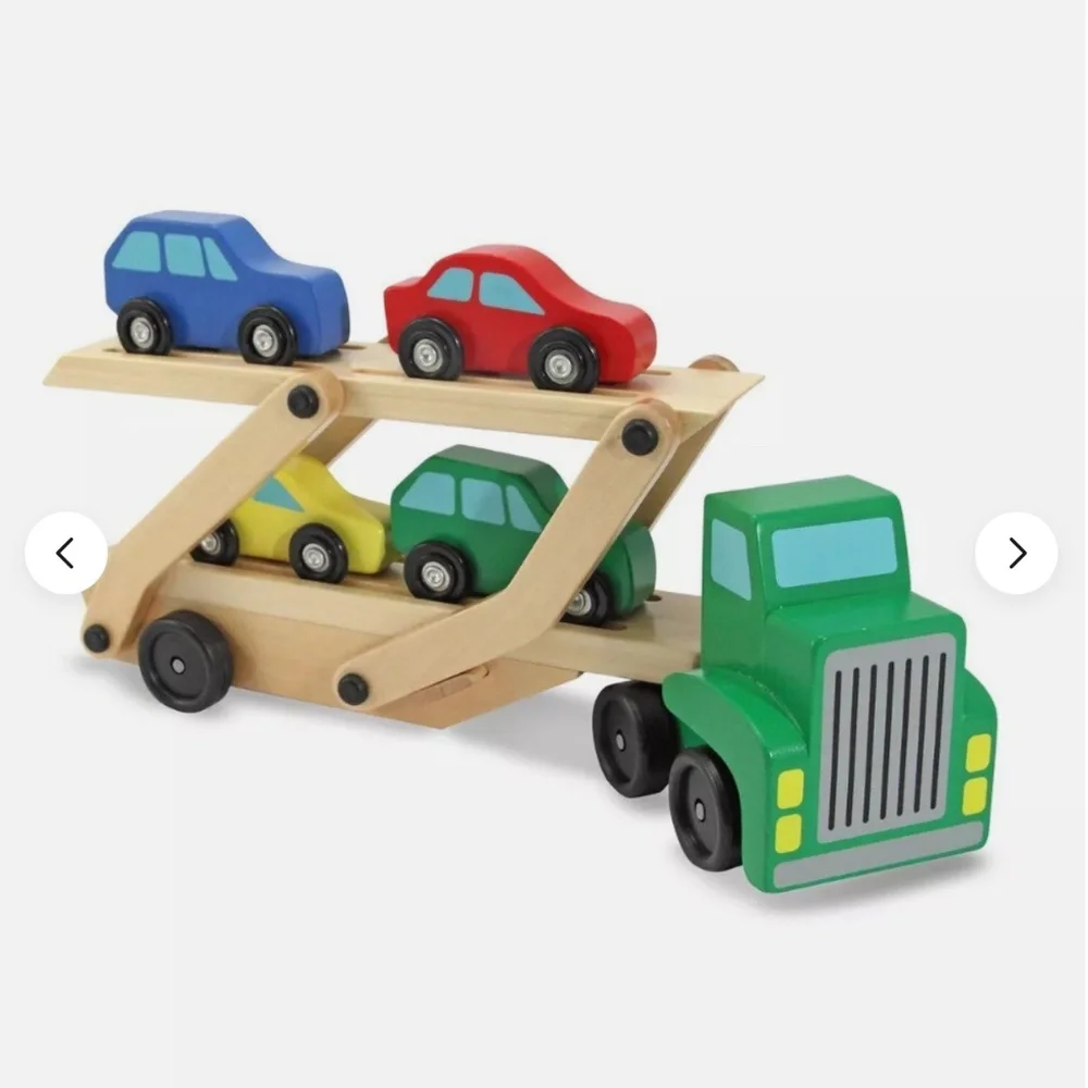 Melissa & Doug Car Carrier Truck and Cars Wooden Toy Set With 1 Truck and 4 Cars
